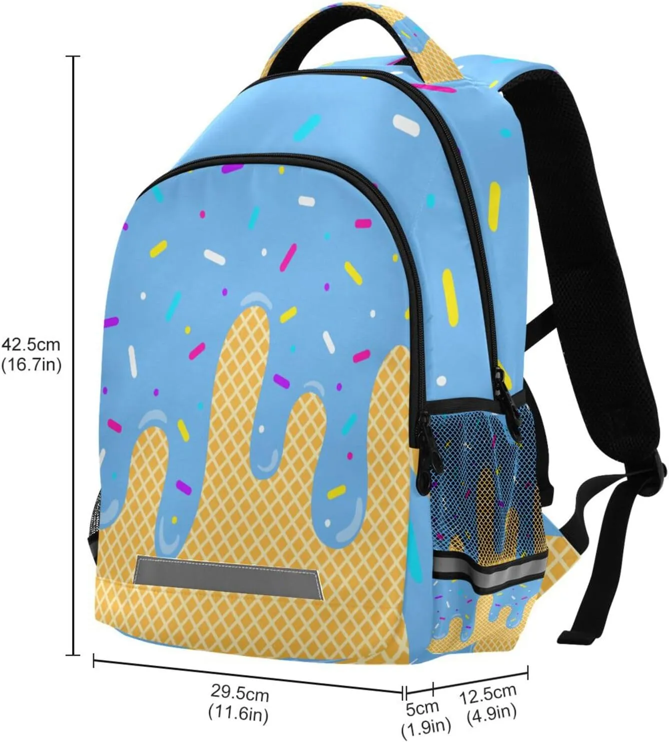 Blue Ice Cream Backpacks with Chest Strap,Lightweight Bookbags 17 Inch, Casual Daypack Bags