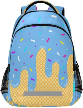 Blue Ice Cream Backpacks with Chest Strap,Lightweight Bookbags 17 Inch, Casual Daypack Bags