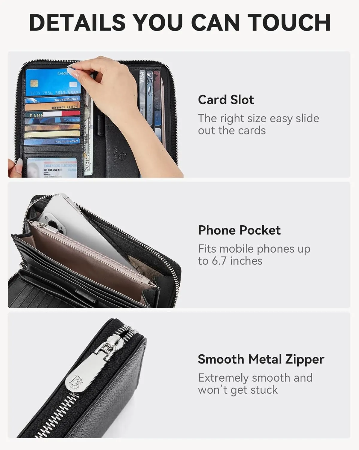 BOSTANTEN Leather Wallet for Women RFID Blocking Zip Around Credit Cards Holder Phone Clutch
