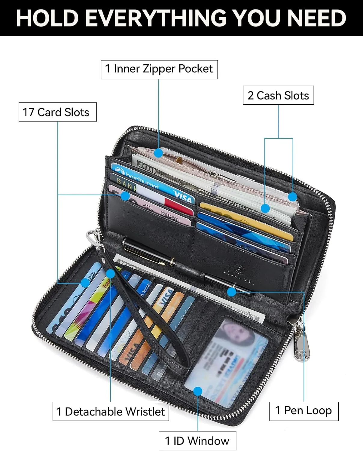 BOSTANTEN Leather Wallet for Women RFID Blocking Zip Around Credit Cards Holder Phone Clutch