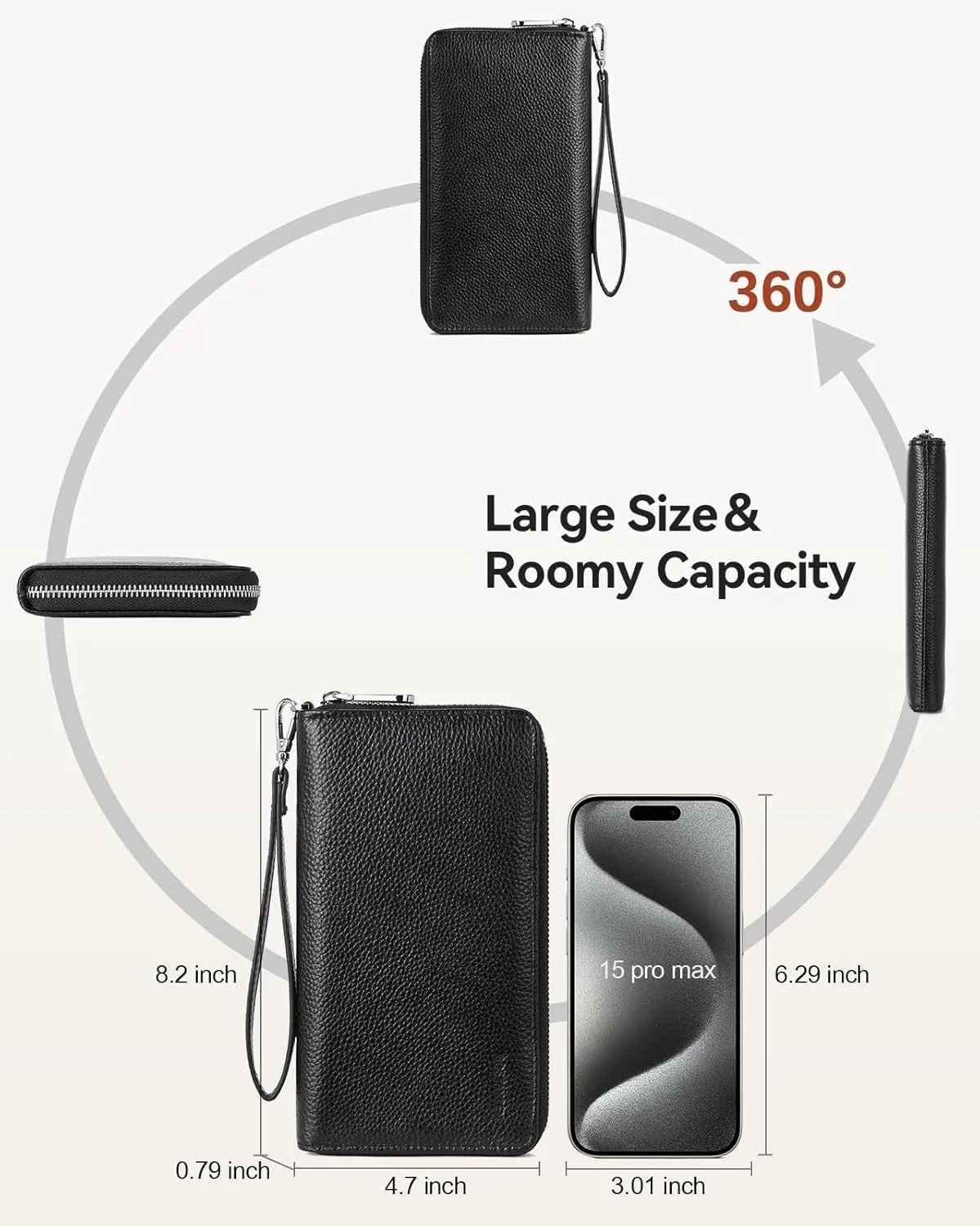 BOSTANTEN Leather Wallet for Women RFID Blocking Zip Around Credit Cards Holder Phone Clutch