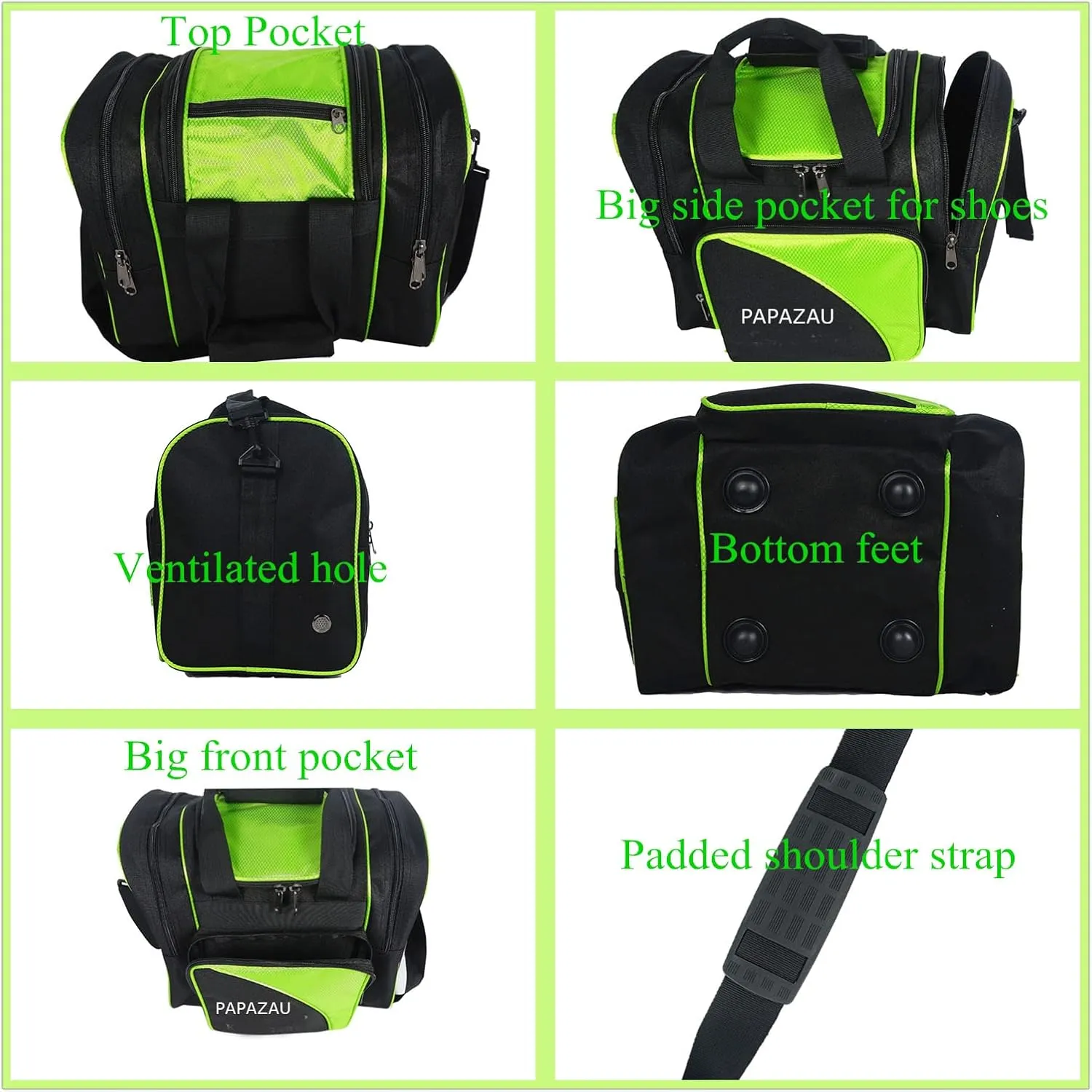 Bowling Bag for Single Ball - Single Ball Tote Bag with Padded Ball Holder - Fits a Single Pair of Bowling Shoes Up to Mens Size 14
