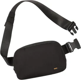Carbon Lined Mini Belt Bag, Water Repellent Unisex Workout Fashion Crossbody Bag with Adjustable Strap Two Pockets, Great for Sports, Running, Travel (Black)
