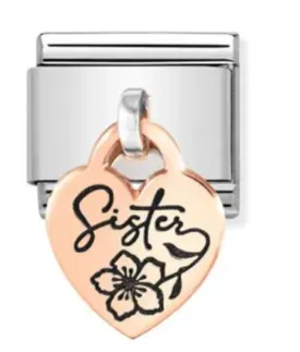 Classic CHARMS ENGRAVED PLATES Steel And 375 Gold Heart Sister