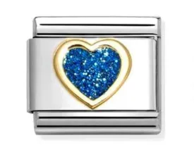 CLASSIC GLITTER ,STEEL, ENAMEL,18K GOLD BLUE HEART
