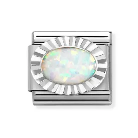 Classic STONES, steel, DIAMOND OVAL 925 silver WHITE OPAL  330507/07