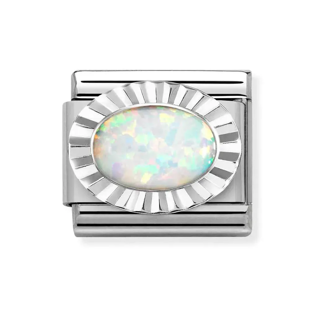 Classic STONES, steel, DIAMOND OVAL 925 silver WHITE OPAL  330507/07