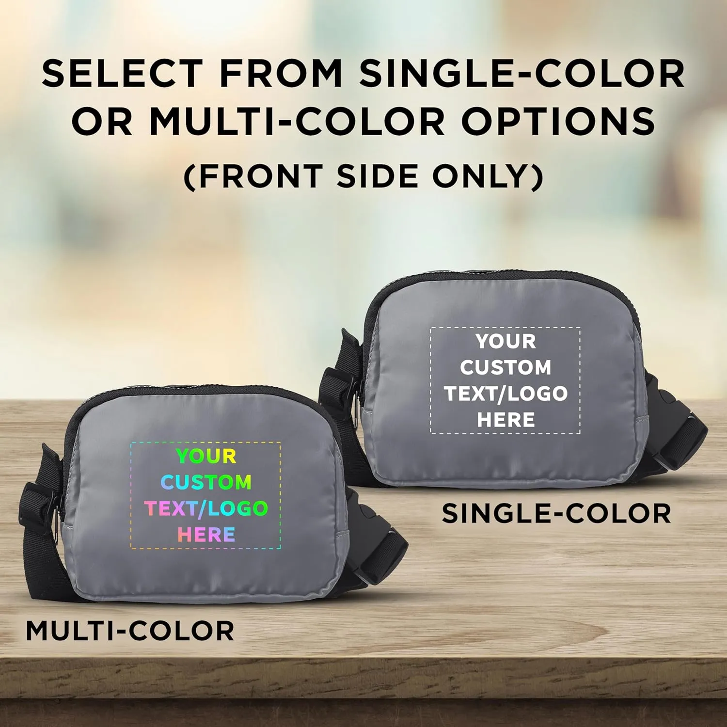DISCOUNT PROMOS Custom Everyday Belt Bags Set of 24, Personalized Bulk Pack - Compact, Hands-Free, Stylish, Perfect for Travel, Sports, Daily Use - Grey