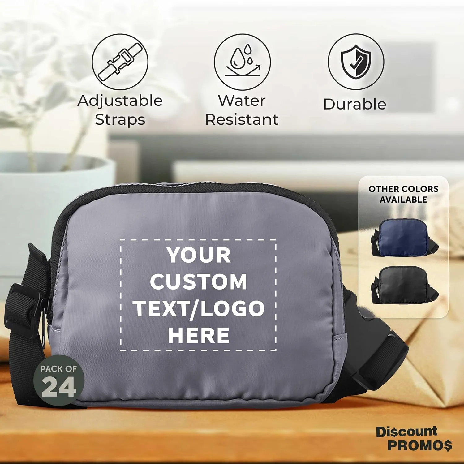 DISCOUNT PROMOS Custom Everyday Belt Bags Set of 24, Personalized Bulk Pack - Compact, Hands-Free, Stylish, Perfect for Travel, Sports, Daily Use - Grey
