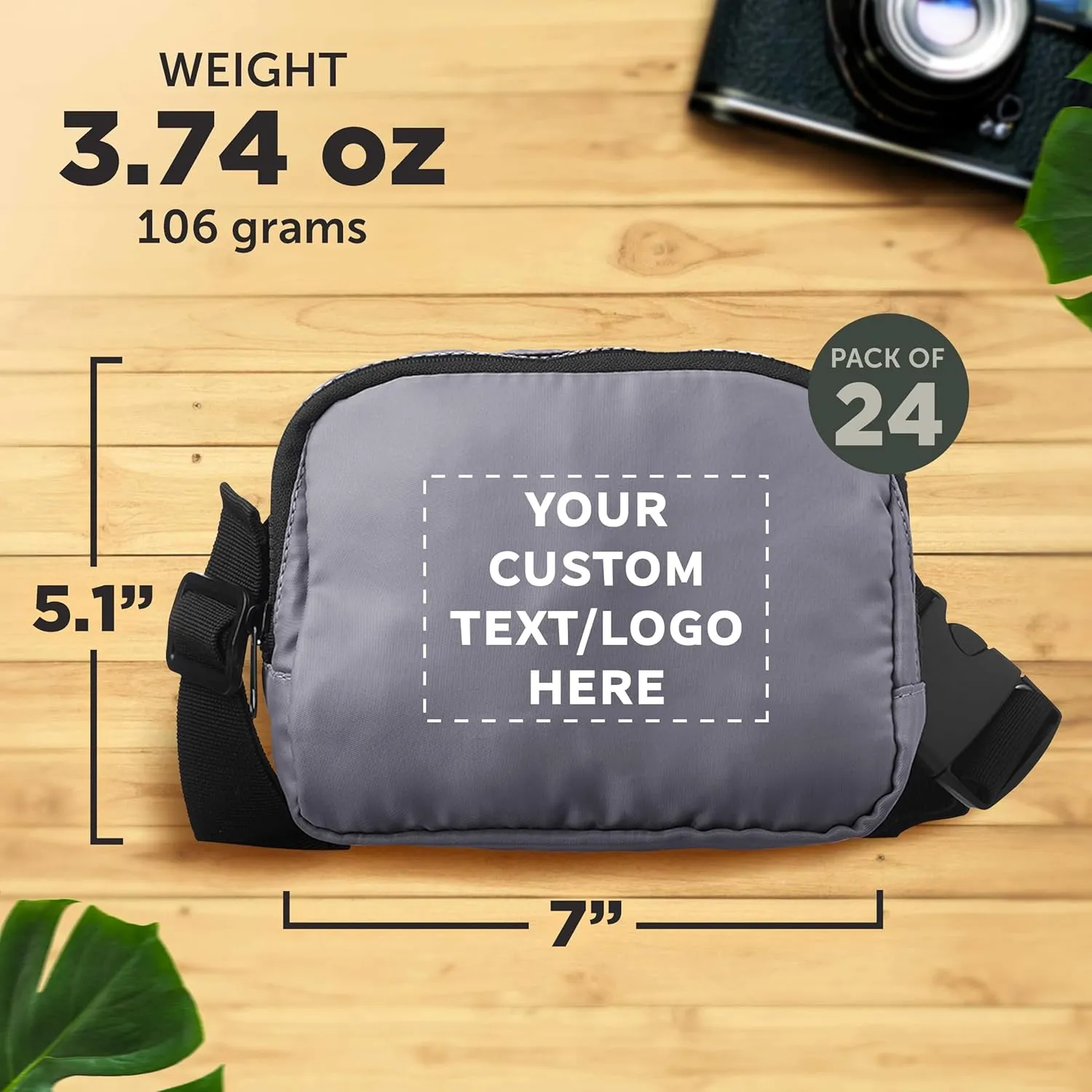 DISCOUNT PROMOS Custom Everyday Belt Bags Set of 24, Personalized Bulk Pack - Compact, Hands-Free, Stylish, Perfect for Travel, Sports, Daily Use - Grey