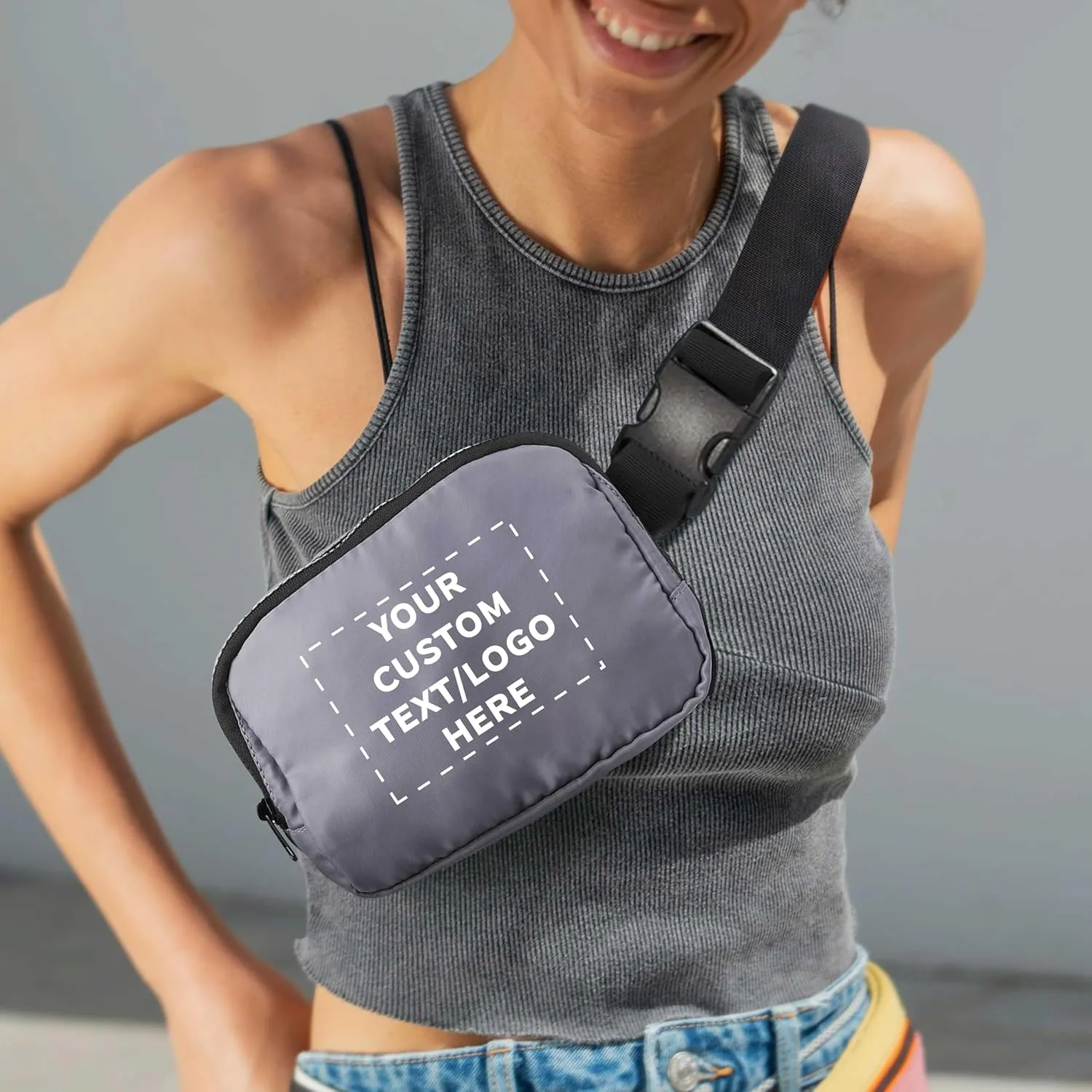 DISCOUNT PROMOS Custom Everyday Belt Bags Set of 24, Personalized Bulk Pack - Compact, Hands-Free, Stylish, Perfect for Travel, Sports, Daily Use - Grey
