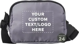 DISCOUNT PROMOS Custom Everyday Belt Bags Set of 24, Personalized Bulk Pack - Compact, Hands-Free, Stylish, Perfect for Travel, Sports, Daily Use - Grey