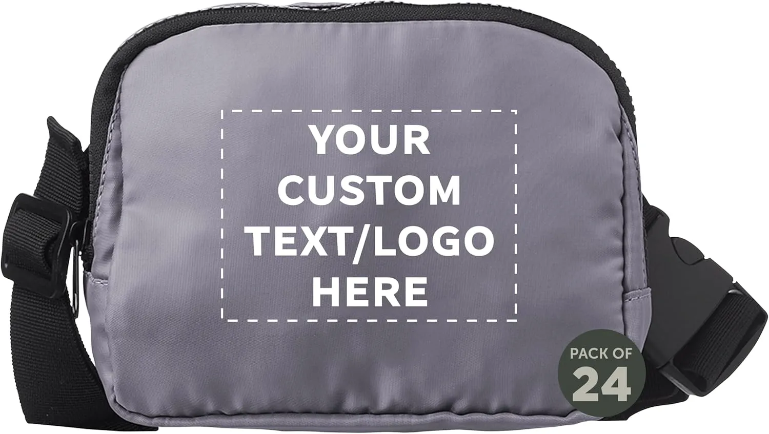 DISCOUNT PROMOS Custom Everyday Belt Bags Set of 24, Personalized Bulk Pack - Compact, Hands-Free, Stylish, Perfect for Travel, Sports, Daily Use - Grey