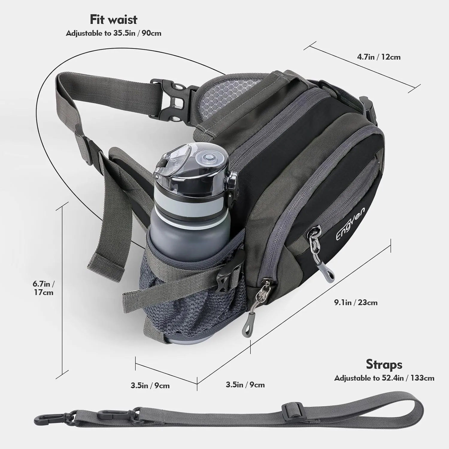 Fanny Pack Waist Bag for Women Men, running packs gear with Phone Water Bottle holder Adjustable belt, for Travel Workout Hiking, carrying iPhone money, multi colors (black)