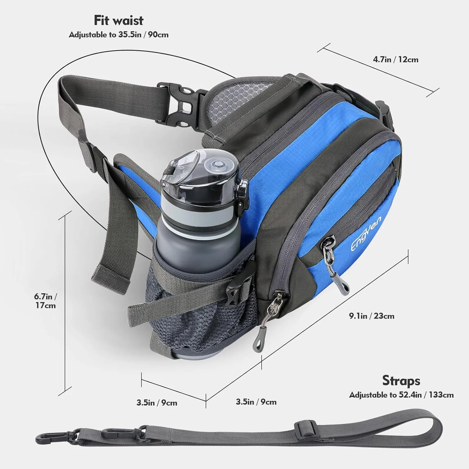 Fanny Pack Waist Bag for Women Men, running packs gear with Phone Water Bottle holder Adjustable belt, for Travel Workout Hiking, carrying iPhone money, multi colors (blue)