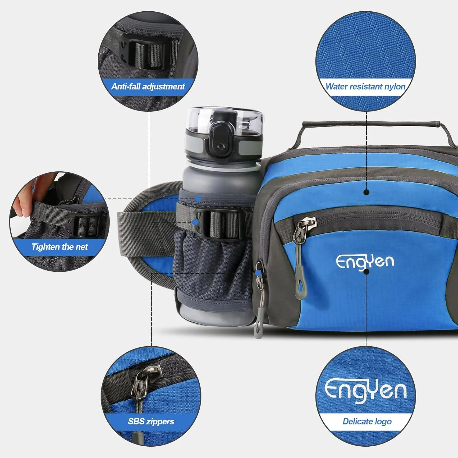 Fanny Pack Waist Bag for Women Men, running packs gear with Phone Water Bottle holder Adjustable belt, for Travel Workout Hiking, carrying iPhone money, multi colors (blue)