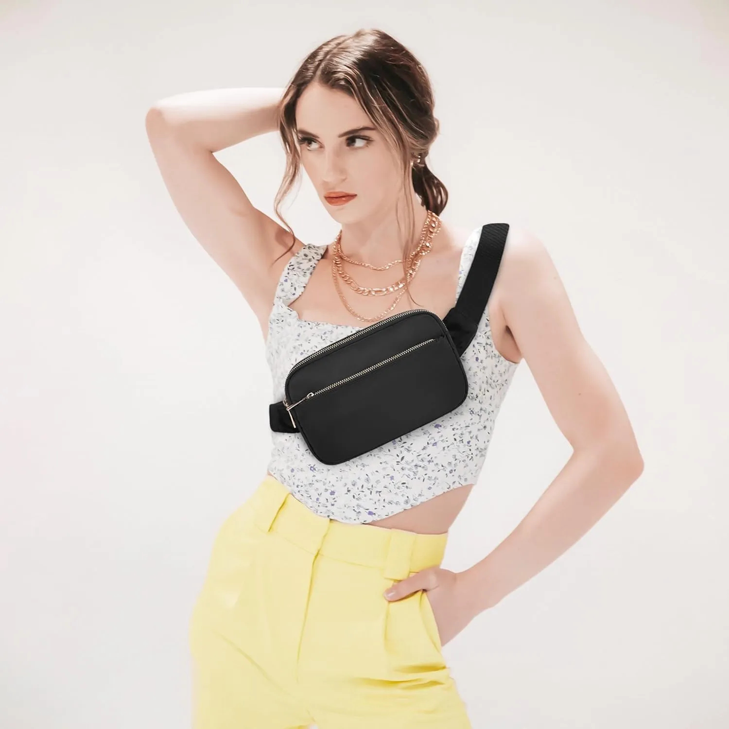 Fashion Fanny Bag-Waist Pack With Adjustable Belt Bag-Unisex Crossbody Pack For Travel Running Hiking-Black