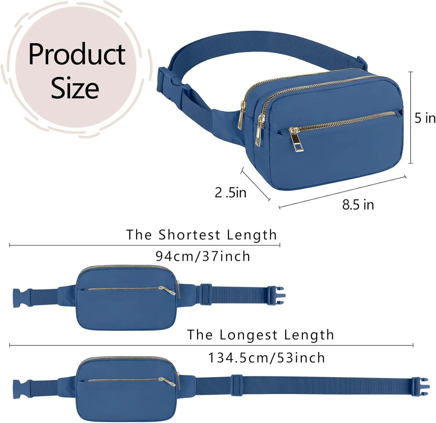 Fashion Fanny Bag-Waist Pack With Adjustable Belt Bag-Unisex Crossbody Pack For Travel Running Hiking-Blue