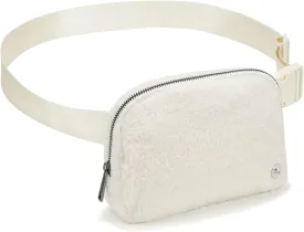 Fleece Belt Bag, Waist Pack with Adjustable Strap for Men and Women, Sherpa Crossbody Bag for Travelling, Running, Hiking and Workout (Ivory)