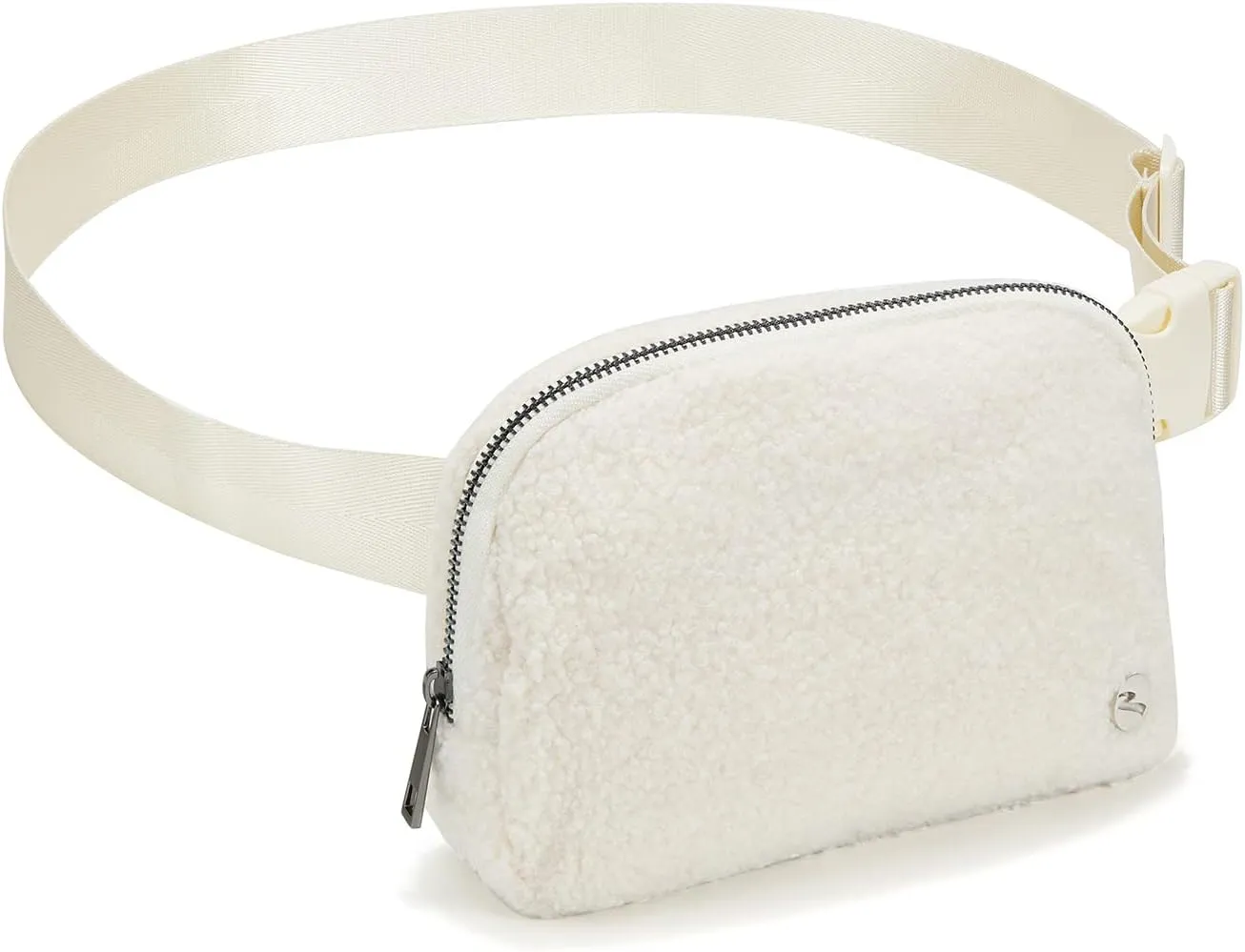 Fleece Belt Bag, Waist Pack with Adjustable Strap for Men and Women, Sherpa Crossbody Bag for Travelling, Running, Hiking and Workout (Ivory)