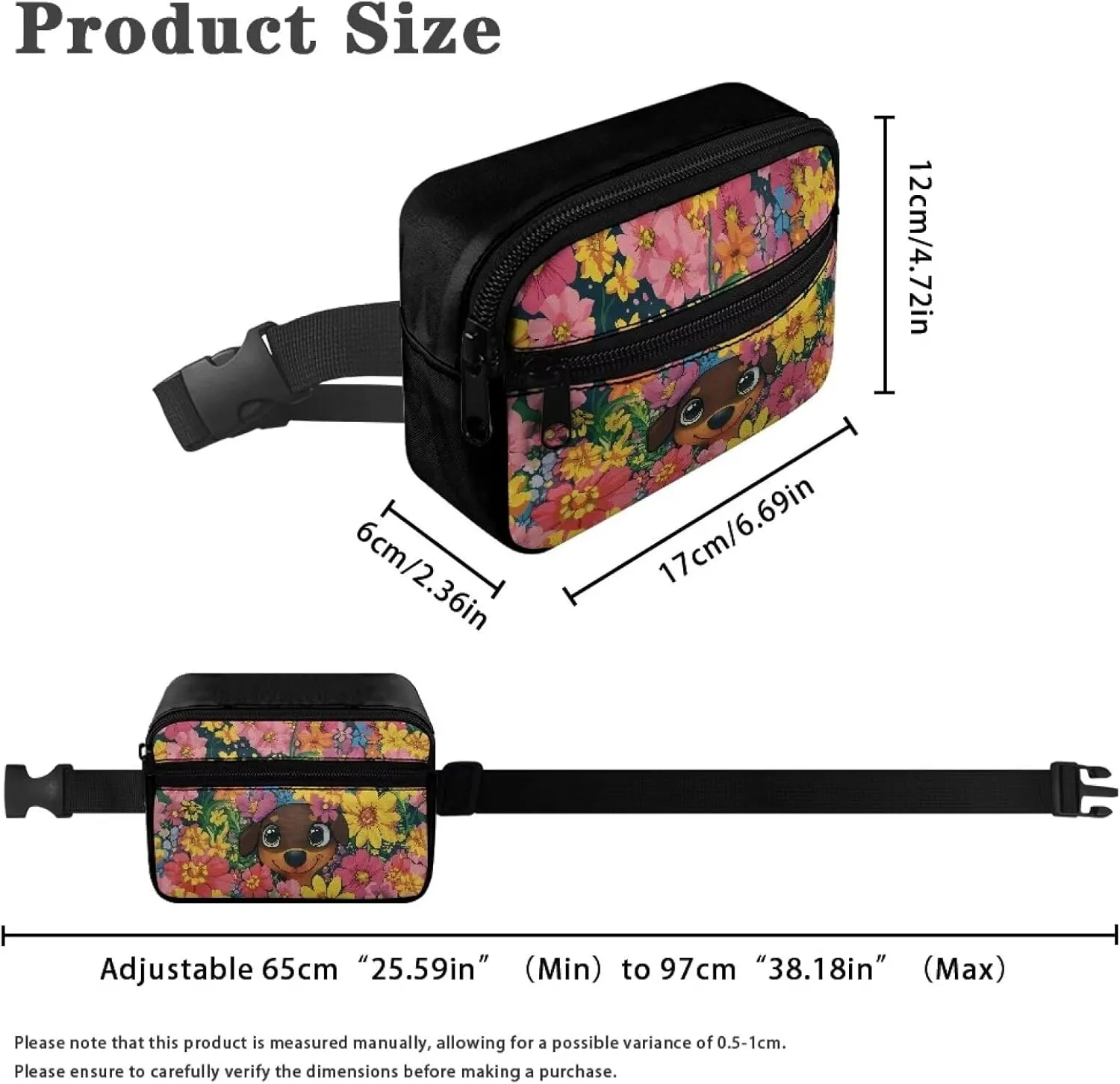 FOR U DESIGNS Girls Fanny Pack Ages 8-12 with Adjustable Strap Dog & Flower Cute Waist Pack for Running Hiking Workout Gym School