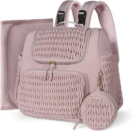 Geestock Diaper Bag Small Diaper Backpack, Stylish Quilted Baby Backpacks, Mini Maternity Bags, with Changing Pad, Pacifier Case & Stroller Straps, Parents Essentials Diaper Bag, Pink