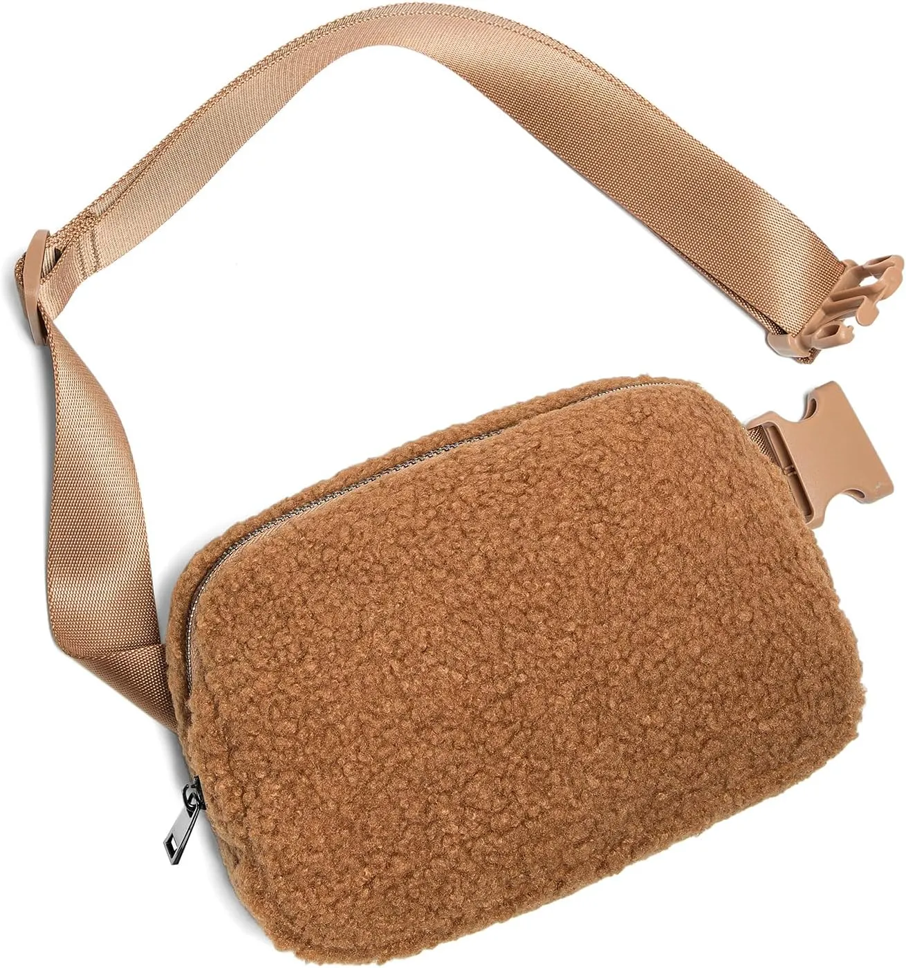 Gitus Fleece Belt Bag Sherpa Fanny Pack Crossbody Bags for Women Fashion Waist Packs with Adjustable Strap for Gym Travel Hiking Running Trending Gifts for Teen Girls Women Men (Light Brown)