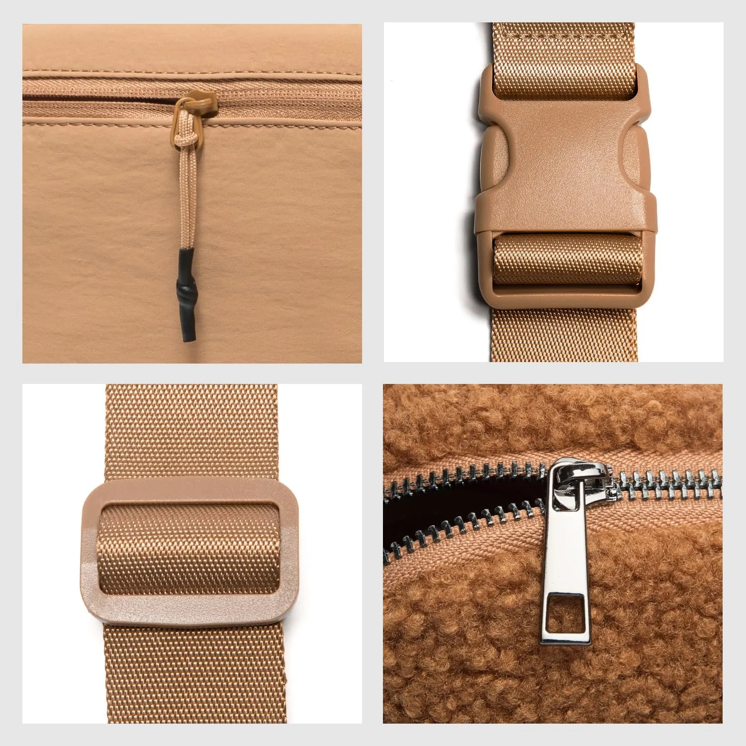 Gitus Fleece Belt Bag Sherpa Fanny Pack Crossbody Bags for Women Fashion Waist Packs with Adjustable Strap for Gym Travel Hiking Running Trending Gifts for Teen Girls Women Men (Light Brown)