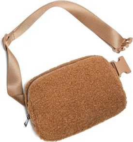 Gitus Fleece Belt Bag Sherpa Fanny Pack Crossbody Bags for Women Fashion Waist Packs with Adjustable Strap for Gym Travel Hiking Running Trending Gifts for Teen Girls Women Men (Light Brown)