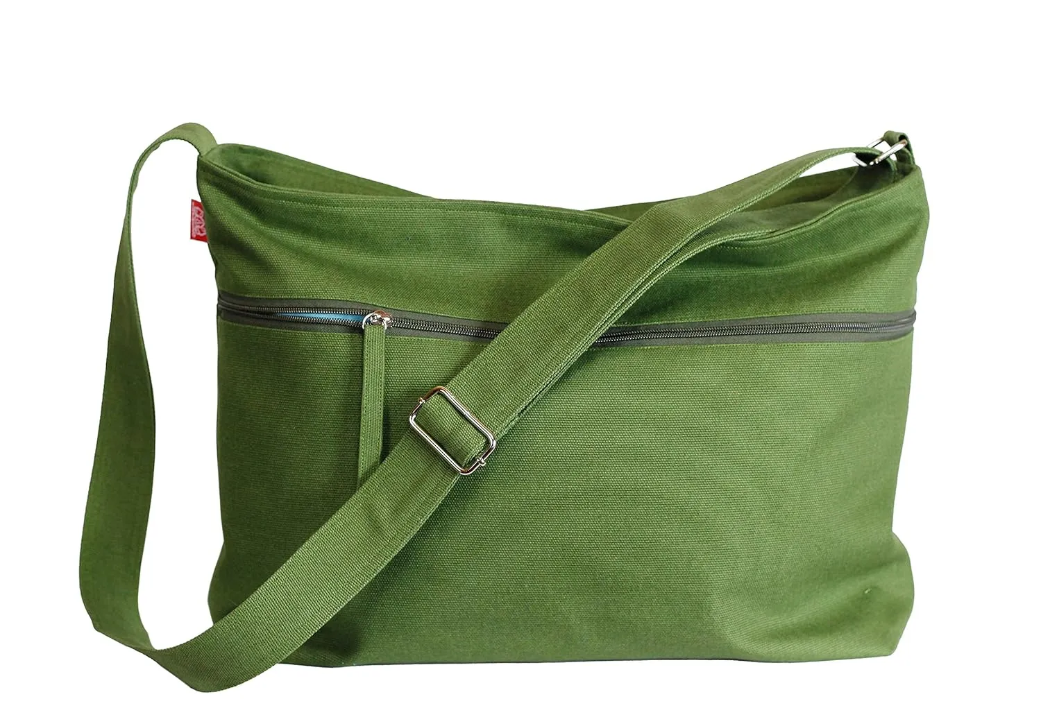Green Messenger Large Canvas Bag Outer Zip Pocket Unisex College Bag Washable Crossbody Long Adjustable Strap Bookbag Gift For Men And Women