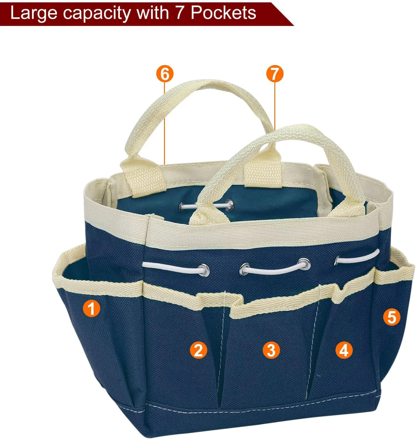 HARFINGTON Garden Tool Bag 5.9" x 3.94" x 5.9" Large Oxford Waterproof with Pockets Garden Tote Bag Gardening Plant Tool Organizer Storage Carrier Store for Outdoor Women Men, Dark Blue