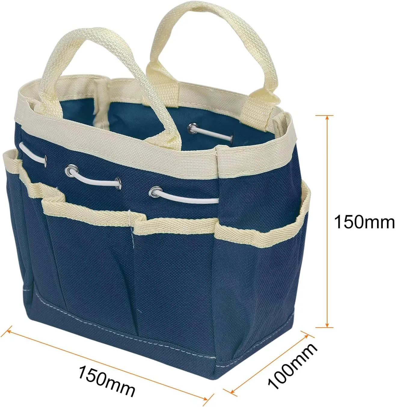 HARFINGTON Garden Tool Bag 5.9" x 3.94" x 5.9" Large Oxford Waterproof with Pockets Garden Tote Bag Gardening Plant Tool Organizer Storage Carrier Store for Outdoor Women Men, Dark Blue