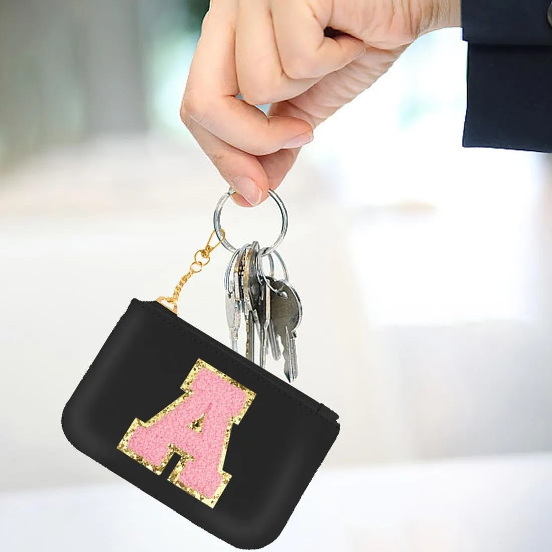 Initial Wristlet Wallets for Women,Monogrammed Wristlet Dual Pouch Wristlet Portable Coin Purse,Mini Detachable Card PurseA, Black Pink