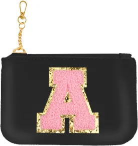 Initial Wristlet Wallets for Women,Monogrammed Wristlet Dual Pouch Wristlet Portable Coin Purse,Mini Detachable Card PurseA, Black Pink