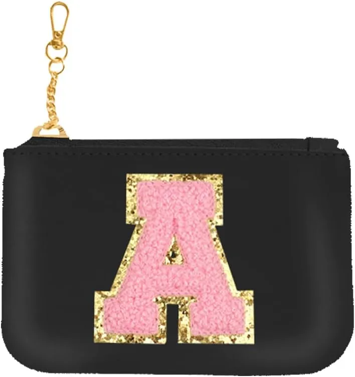 Initial Wristlet Wallets for Women,Monogrammed Wristlet Dual Pouch Wristlet Portable Coin Purse,Mini Detachable Card PurseA, Black Pink