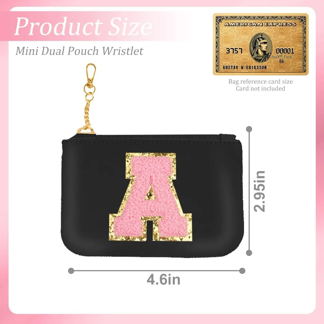Initial Wristlet Wallets for Women,Monogrammed Wristlet Dual Pouch Wristlet Portable Coin Purse,Mini Detachable Card PurseA, Black Pink