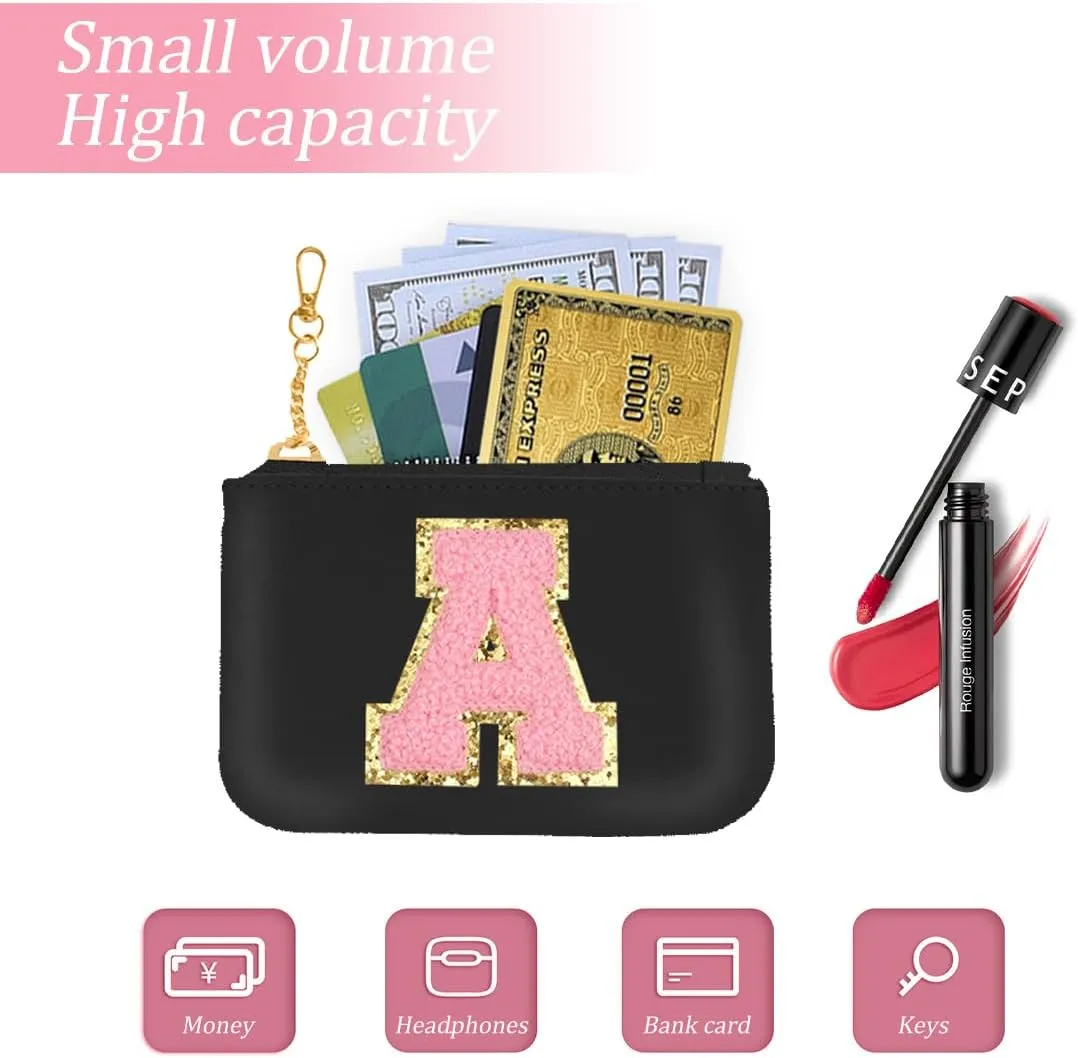 Initial Wristlet Wallets for Women,Monogrammed Wristlet Dual Pouch Wristlet Portable Coin Purse,Mini Detachable Card PurseA, Black Pink