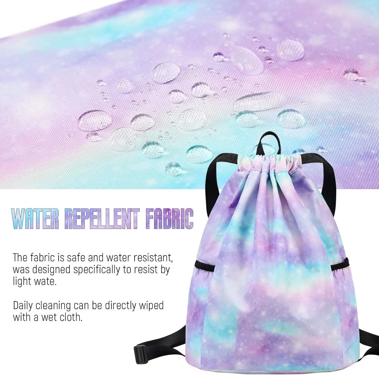 Kids Drawstring Bag - Swim Sports Beach Camp Backpack for Boys & Girls, Galaxy Pink