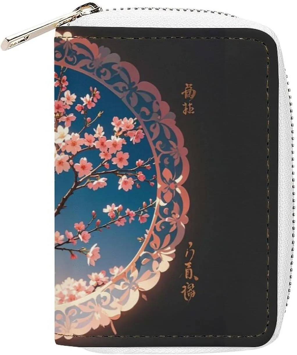Lantern Round Gorgeous Pattern Card Holder for Men Women, Leather Credit Card Holder with 20 Card Slots Small Purse with Zipper