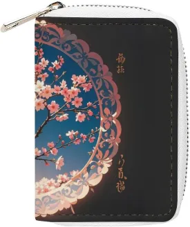 Lantern Round Gorgeous Pattern Card Holder for Men Women, Leather Credit Card Holder with 20 Card Slots Small Purse with Zipper