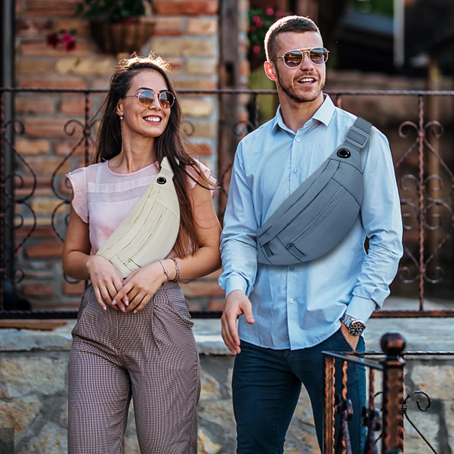Large Fanny Pack For Women And Man Crossbody Bag Cross body Bag With Adjustable Strap For Travel Running Hiking Walking Workout Beige