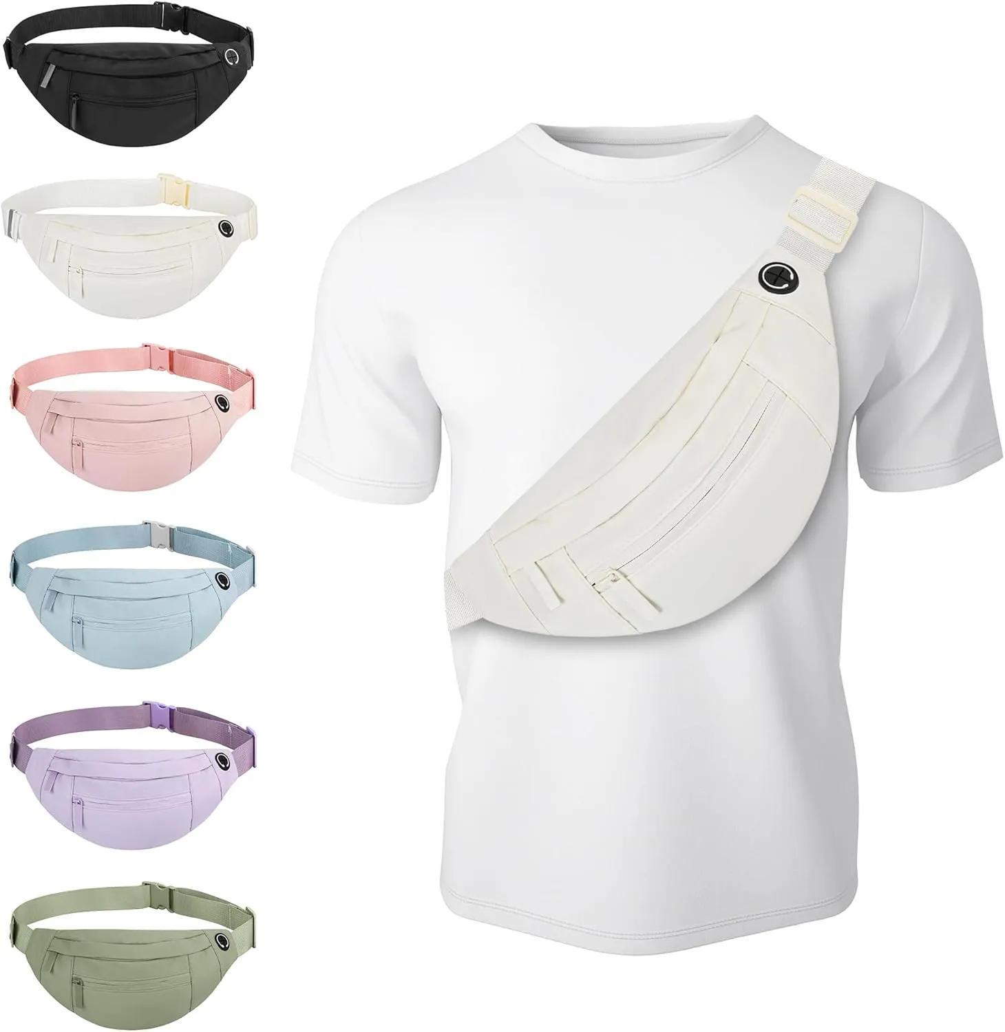 Large Fanny Pack For Women And Man Crossbody Bag Cross body Bag With Adjustable Strap For Travel Running Hiking Walking Workout Beige