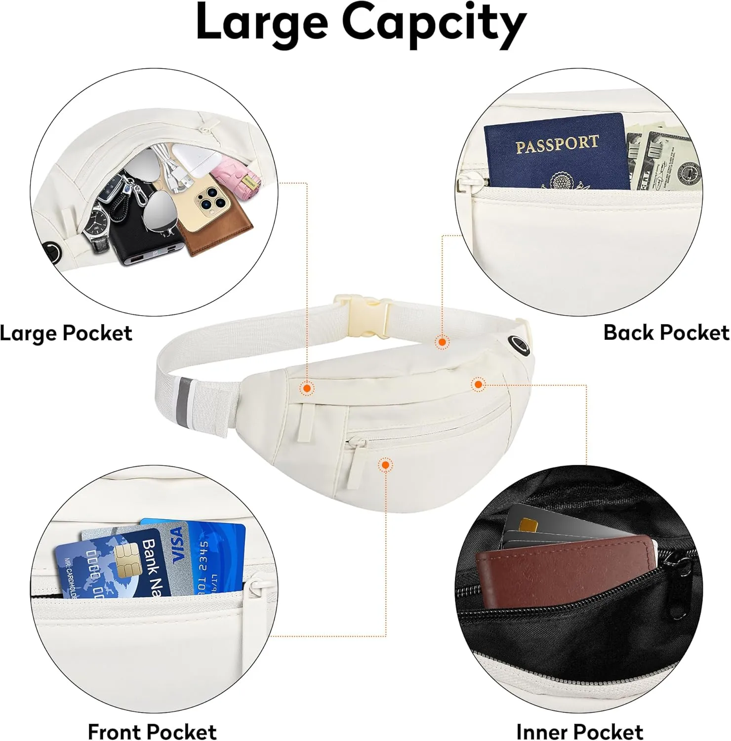 Large Fanny Pack For Women And Man Crossbody Bag Cross body Bag With Adjustable Strap For Travel Running Hiking Walking Workout Beige
