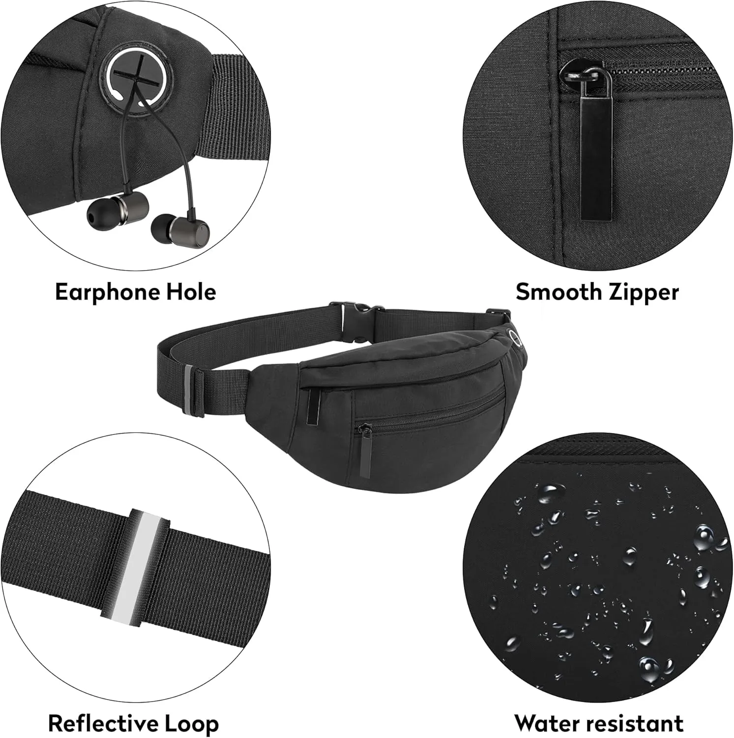 Large Fanny Pack For Women And Man Crossbody Bag Cross body Bag With Adjustable Strap For Travel Running Hiking Walking Workout Black