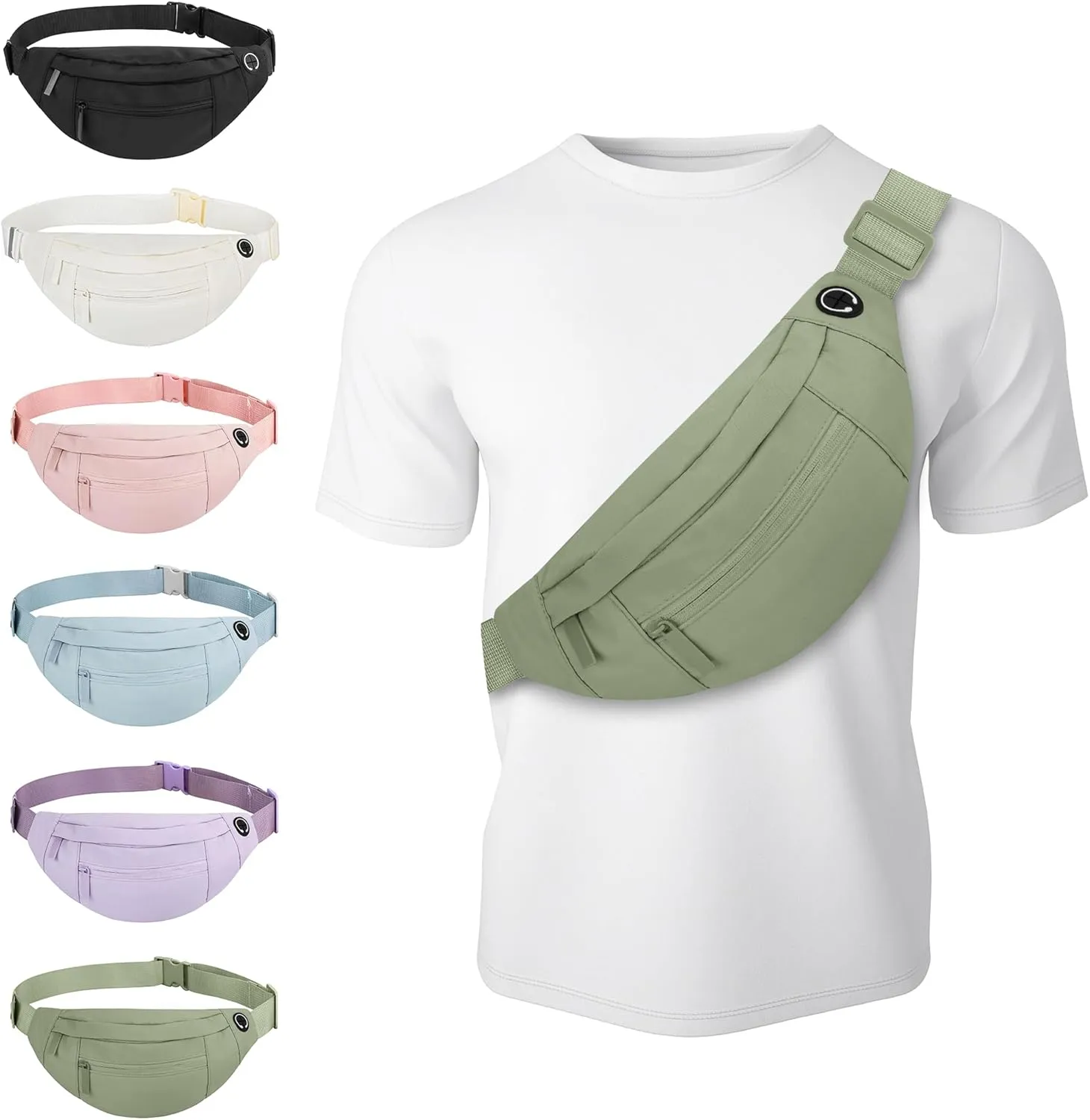 Large Fanny Pack For Women And Man Crossbody Bag Cross body Bag With Adjustable Strap For Travel Running Hiking Walking Workout Khaki Green