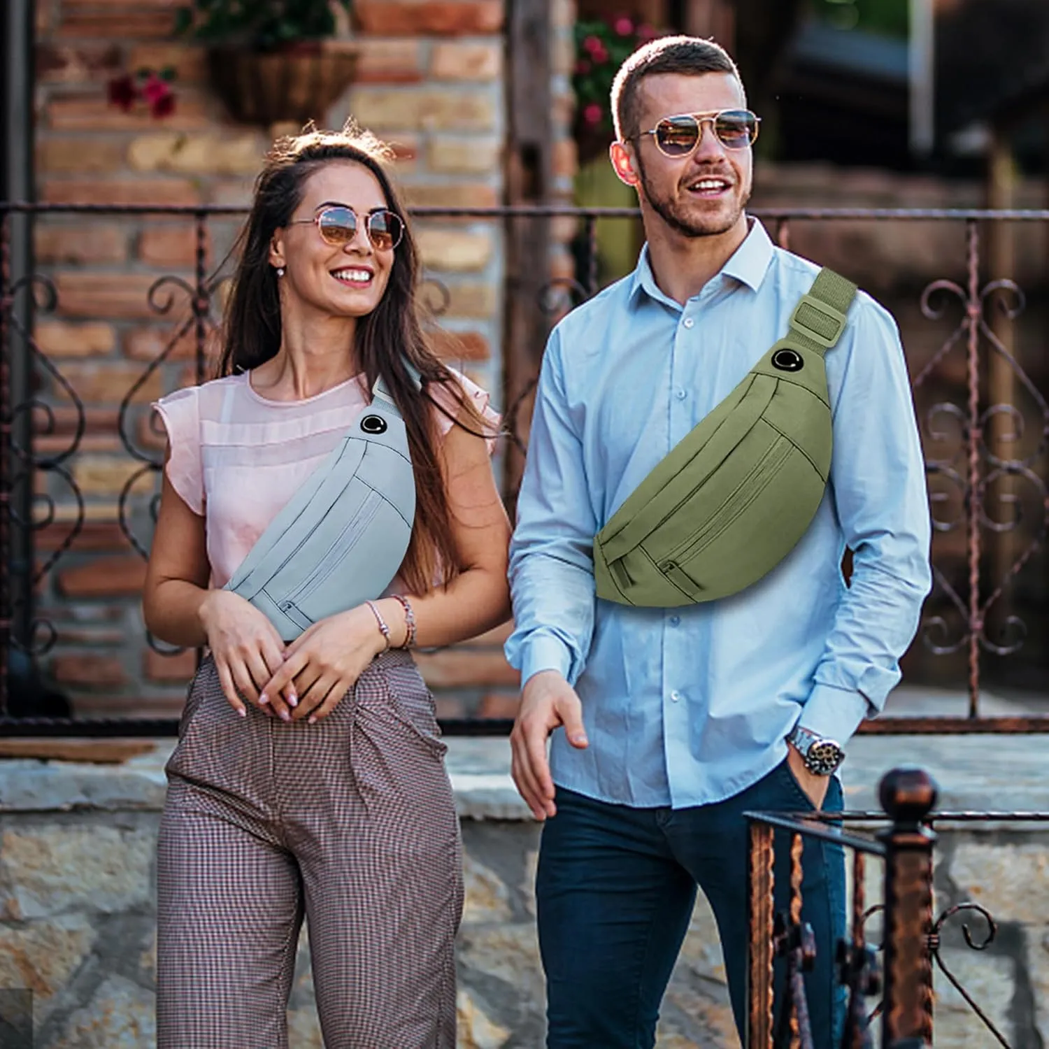 Large Fanny Pack For Women And Man Crossbody Bag Cross body Bag With Adjustable Strap For Travel Running Hiking Walking Workout Khaki Green