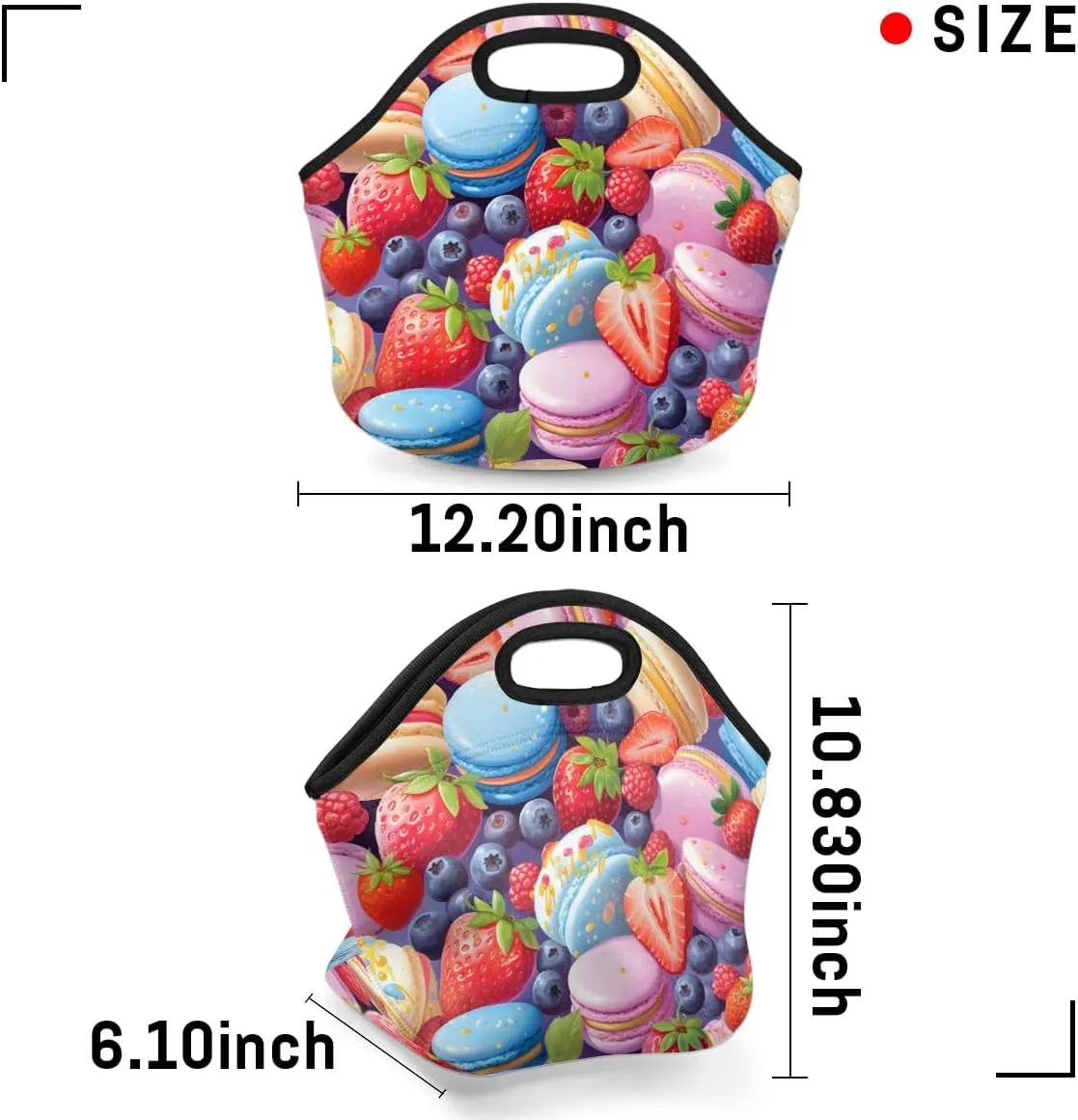 Macaron Neoprene Lunch Bag Waterproof Tote Bag Lunch Sack with Zipper Lunch Box Tote for Picnic Mom Food Handbag Holiday Gifts Reusable Lunch Tote Bag Lightweight