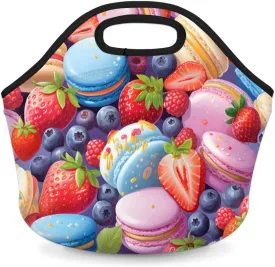 Macaron Neoprene Lunch Bag Waterproof Tote Bag Lunch Sack with Zipper Lunch Box Tote for Picnic Mom Food Handbag Holiday Gifts Reusable Lunch Tote Bag Lightweight