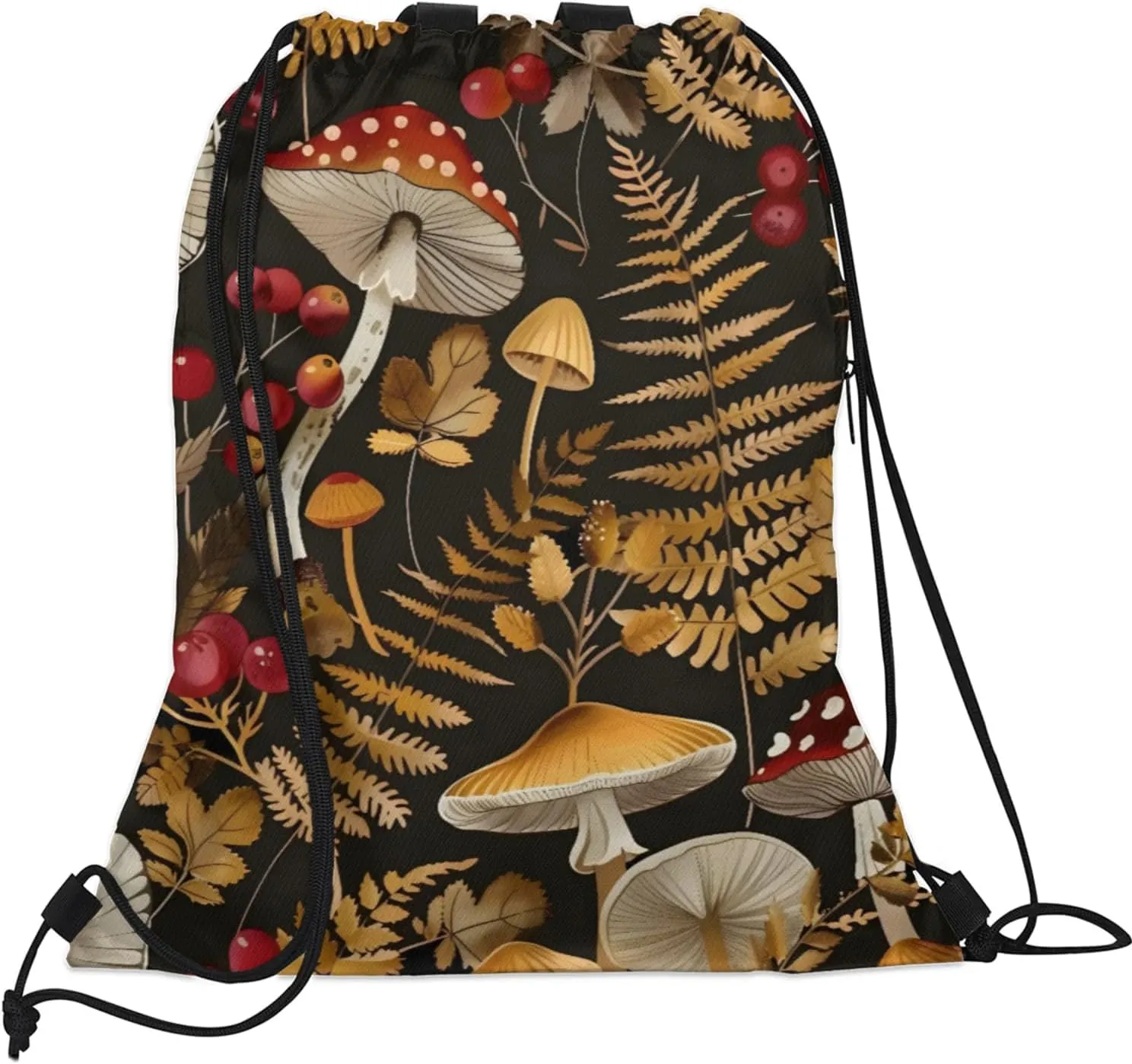 Mushroom Fall Forest Plants Drawstring Backpack for Women and Men Lightweight Waterproof Sports Gym Sackpack with Mesh Pockets