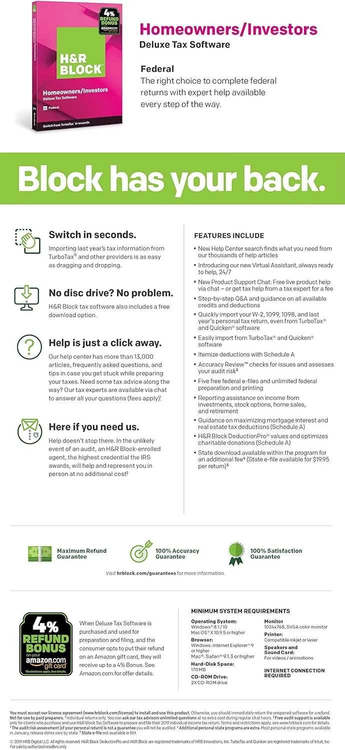 [OLD VERSION] H&R Block Tax Software Deluxe 2019 [Federal Only] [Amazon Exclusive] [Mac Download]